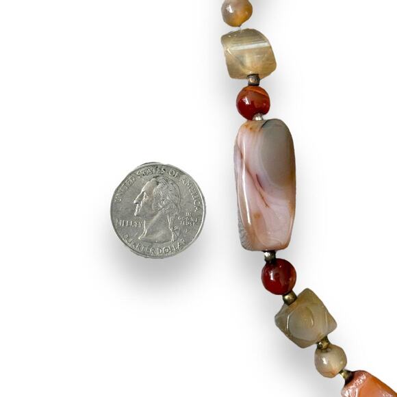 Vintage Bead Necklace with Gold Balls Quartz, Amazonite, Agate, Amethyst 28 in - Picture 7 of 7